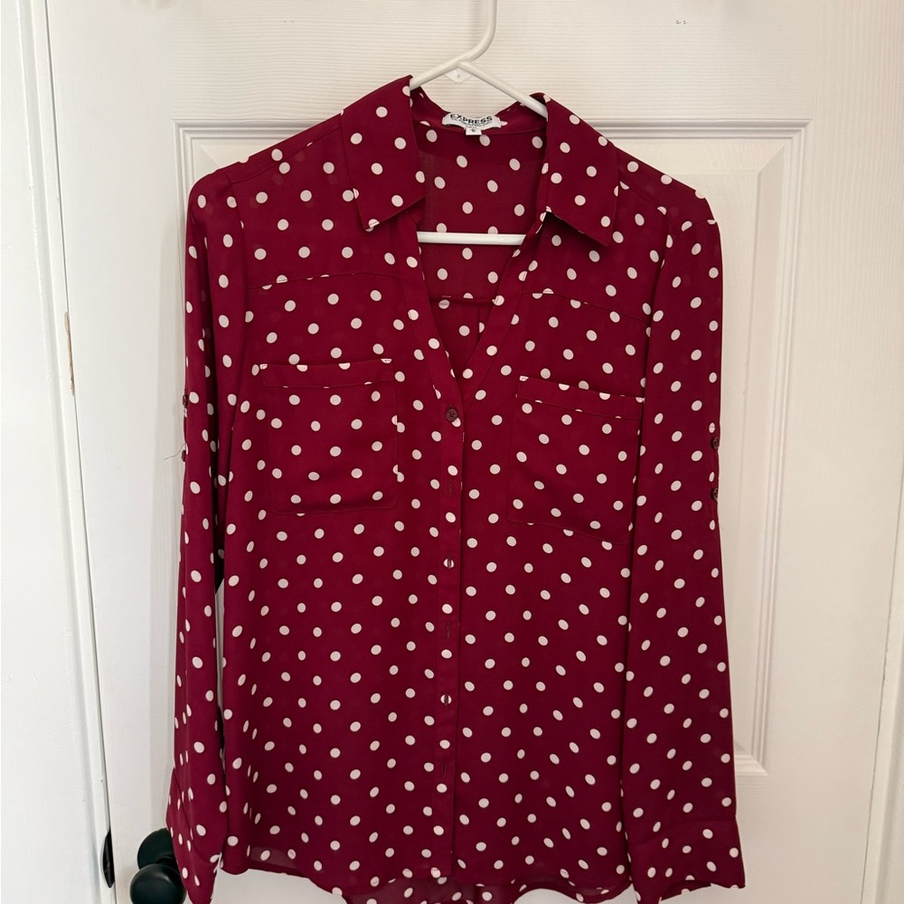 Express Maroon and White Long Sleeve Button Down Shirt